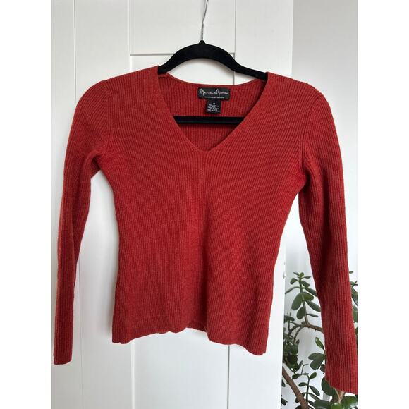 Mercer & Madison Women's Red 100% Italian Wool V-Neck Sweater, Size M, EUC - Picture 1 of 4